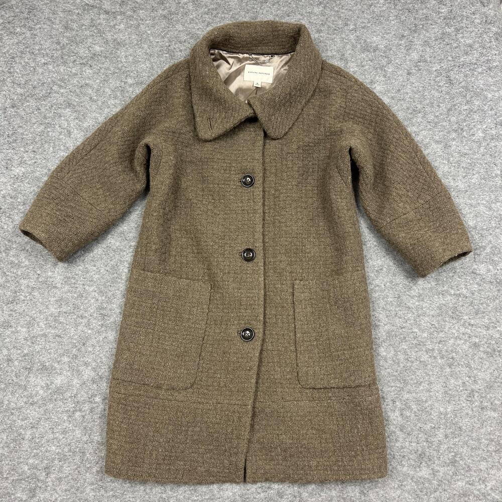 Banana Republic Coat Womens M Brown Wool 3/4 Sleeve Button Peacoat Academia